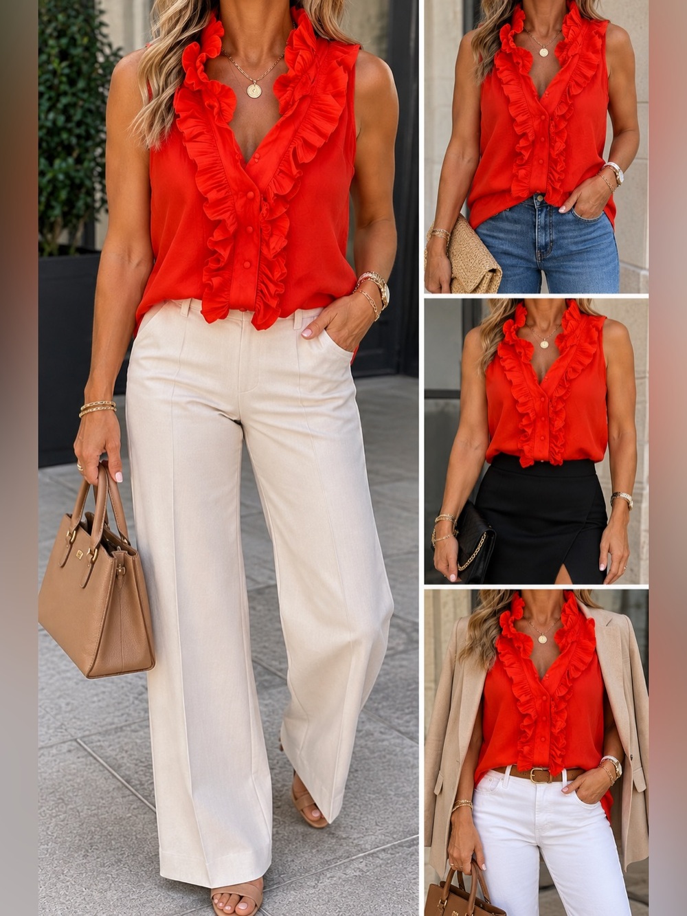 J. Crew orange Ruffled Sleeveless Blouse silk size 8
